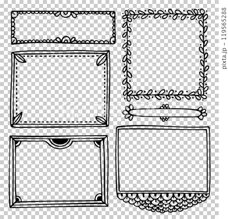 Bullet journal hand-drawn vector elements for notebook, diary, or planner. Doodle black frames are isolated on white background.  119565288