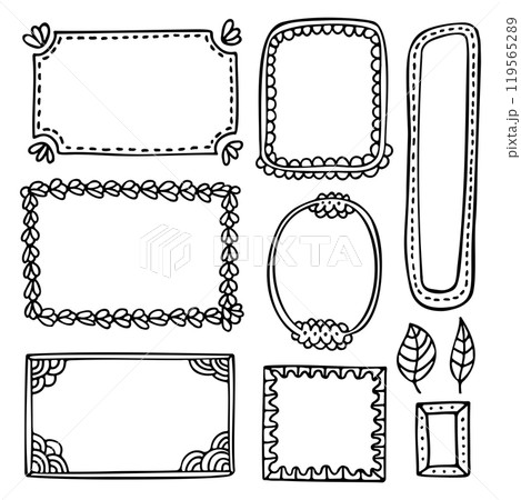 Bullet journal hand-drawn vector elements for notebook, diary, or planner. Doodle black frames are isolated on white background.  119565289