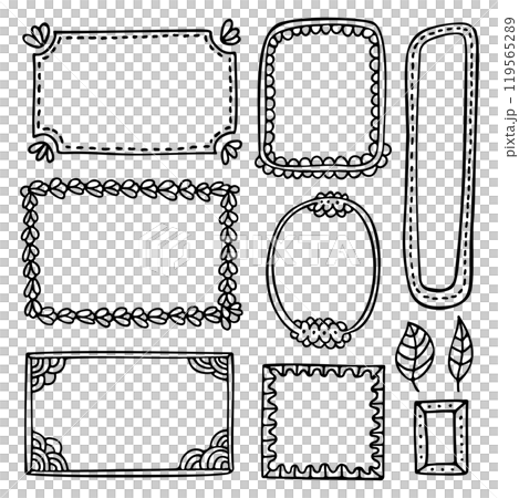 Bullet journal hand-drawn vector elements for notebook, diary, or planner. Doodle black frames are isolated on white background.  119565289