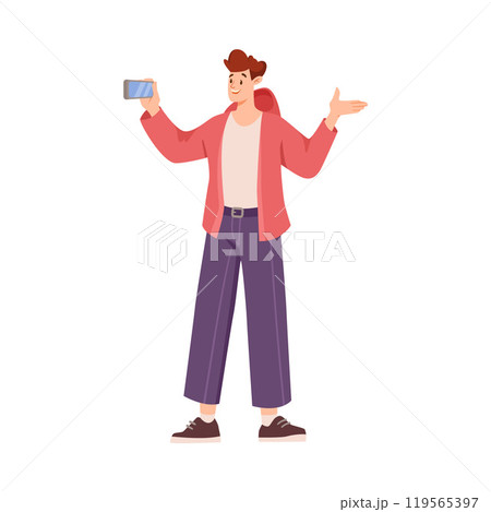 Man Character Talking Phone Speaking with Someone with Mobile Device Vector Illustration Man Character Talking Phone Speaking with Someone with Mobile Device Vector Illustration 119565397