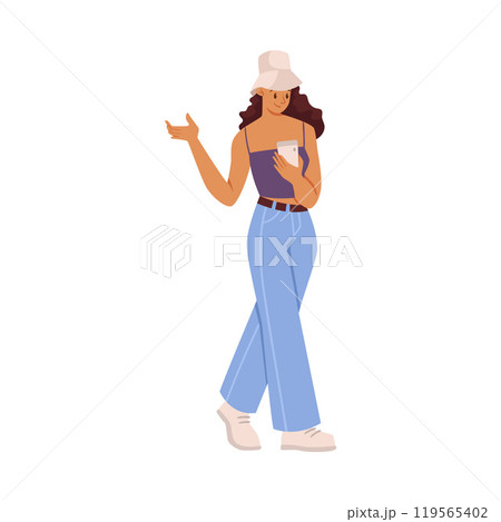 Woman Character Talking Phone Speaking with Someone with Mobile Device Vector Illustration 119565402