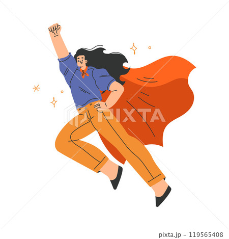 Woman Superhero Character Wearing Cloak Have Super Power Vector Illustration 119565408