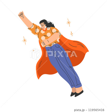 Woman Superhero Character Wearing Cloak Have Super Power Vector Illustration 119565416