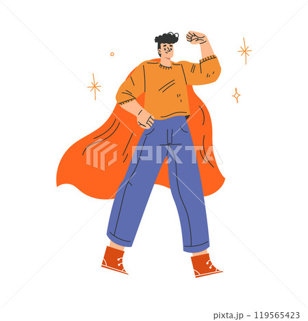 Man Superhero Character Wearing Cloak Have Super Power Vector Illustration 119565423