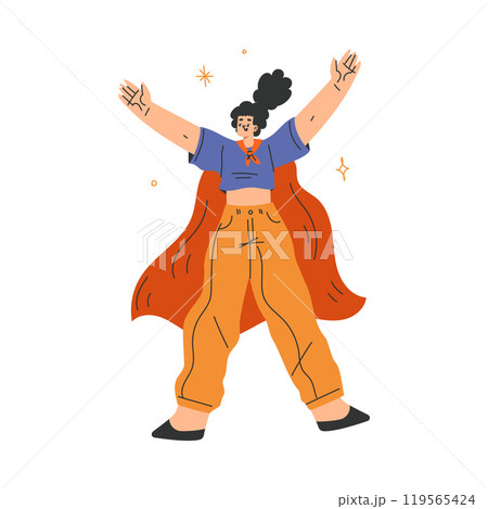 Woman Superhero Character Wearing Cloak Have Super Power Vector Illustration 119565424