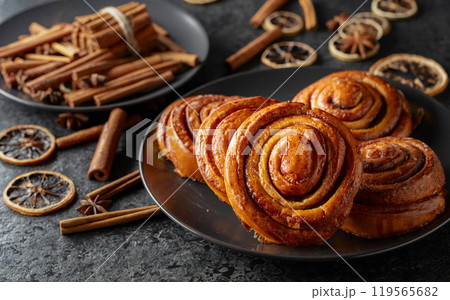 Kanelbullar - Swedish cinnamon buns or rolls. Kanelbullar - Swedish cinnamon buns or rolls. 119565682