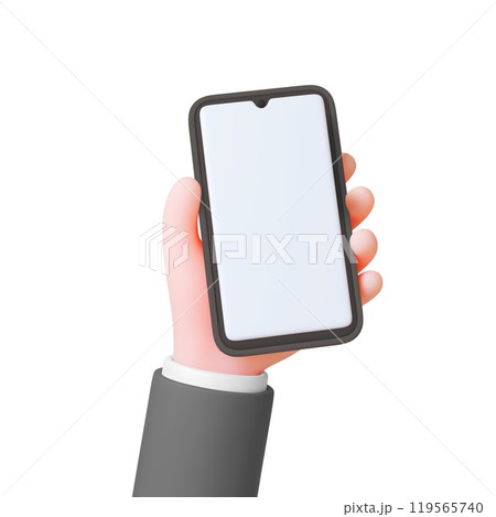 3d Human hand holding smartphone 3d concept. Isolated hand with grey phone and empty screen. Realistic render element for ad, media, news, vector design 3d Human hand holding smartphone 3d concept. Isolated hand with grey phone and empty screen. Realistic render element for ad, media, news, vector design 119565740