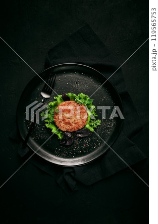 fried beef patties, top view, no people, 119565753