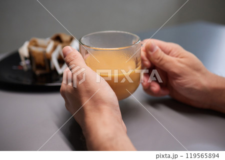 Cup of hot cappuccino coffee on table Cup of hot cappuccino coffee on table 119565894