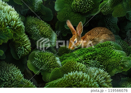 Close-up of rabbit on field Generative AI 119566076