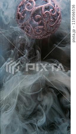 Magic cloud. Smoke swirl. Defocused shimmering glitter purple round bubble gray mist texture paint water splash abstract background. 119566536