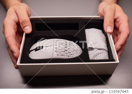 white new wireless computer mouse flat lay with led lights white new wireless computer mouse flat lay with led lights 119567045
