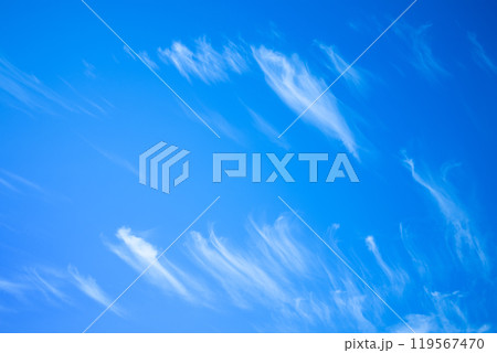 blue sky with light, wispy clouds scattered across it. blue sky with light, wispy clouds scattered across it. 119567470