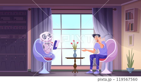 Ai dialogue. Background conceptual illustration of smart chatbot and male person smart future connection exact vector template Ai dialogue. Background conceptual illustration of smart chatbot and male person smart future connection exact vector template 119567560