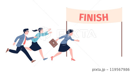 Office workers run to finish. Business competition, female male employees compete for leadership and promotion. Job opportunity, vector scene 119567986