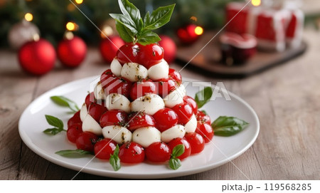 Caprese salad arranged in the shape of a Christmas tree 119568285