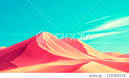 Pink Sand Dune Against Turquoise Sky Cartoon Background Illustration Featuring Vibrant Landscape Surreal Scene and Dreamy Atmosphere 119568534