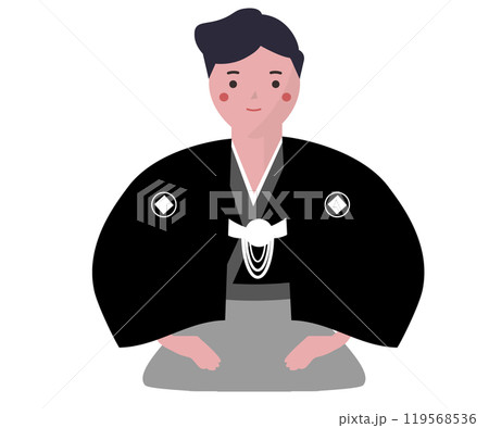 新年を祝う着物姿の男性。ベクターイラスト	 119568536