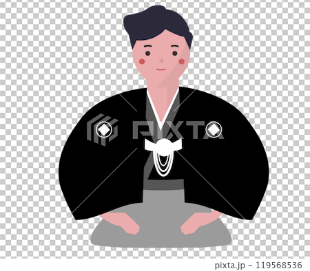 新年を祝う着物姿の男性。ベクターイラスト	 119568536