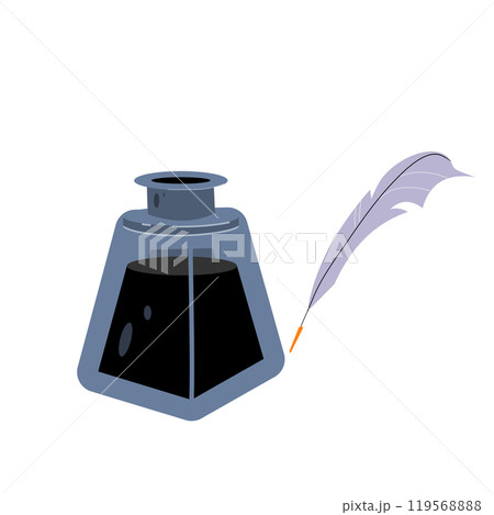 Inkwell and pen illustration. Ink in bottle. Inkwell and pen illustration. Ink in bottle. 119568888