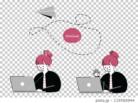 A girl with a bun hair style working on a computer 119568944