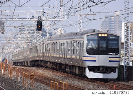 高架線を高速で駆け抜けるE217系電車(未更新車)_2010/7/25撮影 高架線を高速で駆け抜けるE217系電車(未更新車)_2010/7/25撮影 119570783