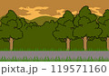 夕日に染まる緑の丘に立つ木のイラスト 119571160