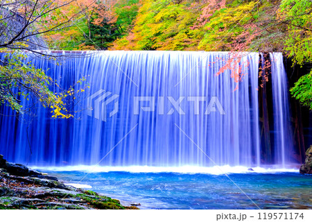 紅葉の四万川と滝 119571174