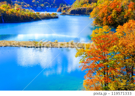 紅葉した森と四万川ダム 119571333