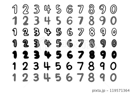 モノクロの数字の手描きイラストセットのイラスト素材 [119571364] - PIXTA 