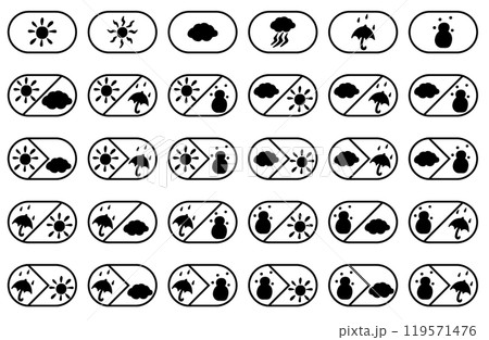 シンプルなイラストのお天気のアイコンモノクロセット 119571476