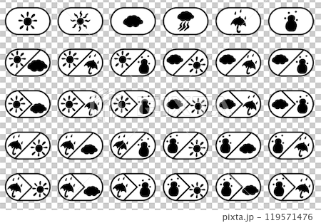 シンプルなイラストのお天気のアイコンモノクロセット 119571476