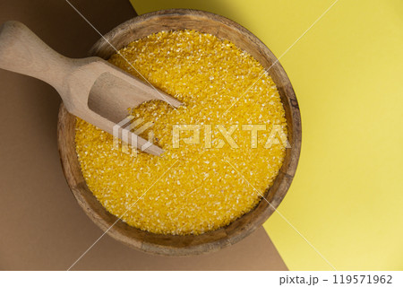 Corn porridge copy space Whole spelt grain species. High protein fiber-rich vegan plant based food ingredient. Gluten free superfood healthy nutritional dietary alternative Corn porridge copy space Whole spelt grain species. High protein fiber-rich vegan plant based food ingredient. Gluten free superfood healthy nutritional dietary alternative 119571962