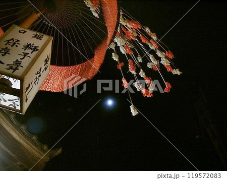 月が輝く冬の一日 伝統の堀口の獅子舞(2002.11.14) が賀茂神社で奉納された 119572083