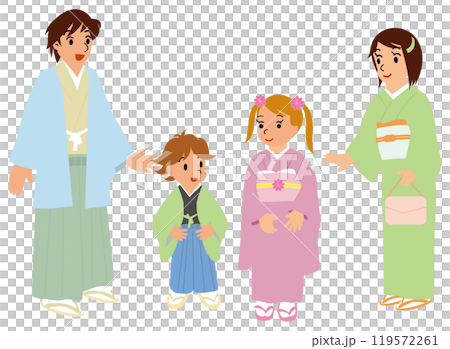 身著日式服裝的父母和孩子慶祝七五三 01 119572261