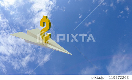 The Gold Dollar symbol  on  paper plane for Business concept 3d rendering. 119572268