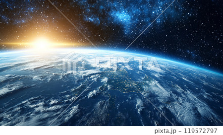 宇宙から見た日の出と地球の風景 119572797