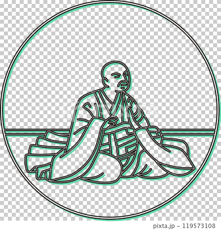 彩色陰影圓形百人一術西行星 119573108