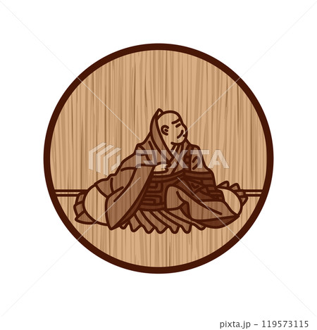 木彫りシンプル円形百人一首　寂蓮法師 119573115