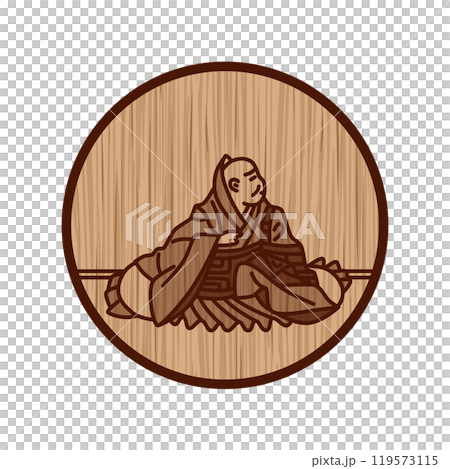 木彫りシンプル円形百人一首　寂蓮法師 119573115