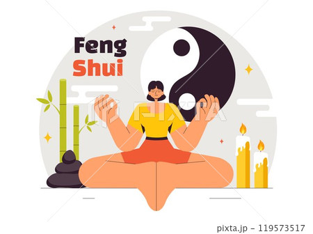 Feng Shui Oriental Philosophy Vector Illustration Featuring Stones and Plants for the Positive Energy of the Five Elements and the Balance of Yin Yang 119573517