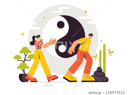 Feng Shui Oriental Philosophy Vector Illustration Featuring Stones and Plants for the Positive Energy of the Five Elements and the Balance of Yin Yang 119573522