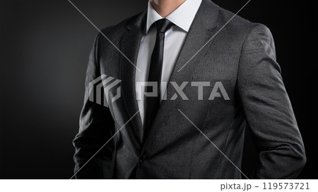 スーツを着た男性、ビジネスマンの胸元斜め 119573721