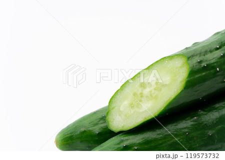 カットした胡瓜の断面のクローズアップ カットした胡瓜の断面のクローズアップ 119573732