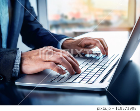 ノートパソコンを使う男性の手元 ノートパソコンを使う男性の手元 119573908