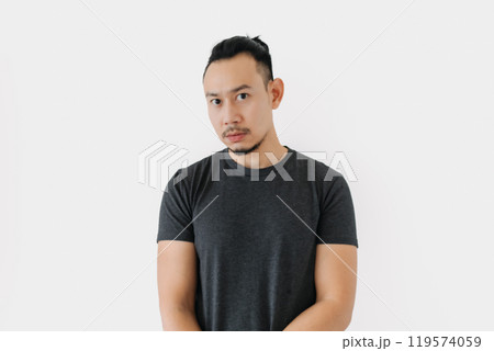 Normal face freelance man bun hair in black on white. Normal face freelance man bun hair in black on white. 119574059