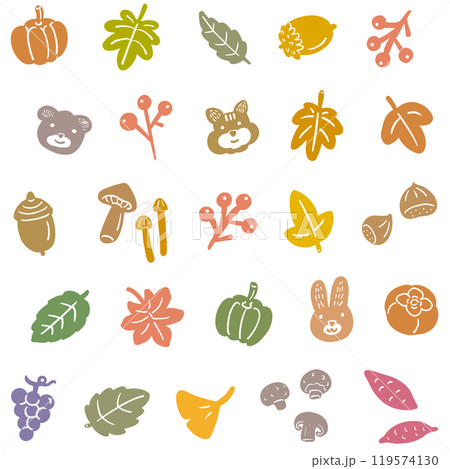 かわいい秋のアイコンセット　カラー 119574130