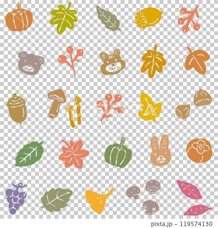 かわいい秋のアイコンセット　カラー 119574130
