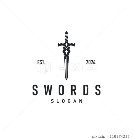Black silhouette design logo sword war equipment impression blade power 119574235