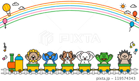 可愛い動物さんたちが電車に乗ったメッセージフレーム2A 119574343